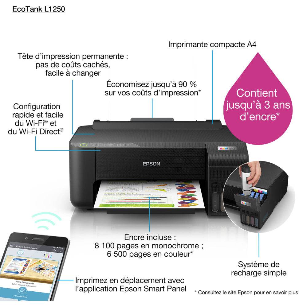 Epson EcoTank L1250 Imprimante à réservoirs rechargeables (C11CJ71403) - Logically