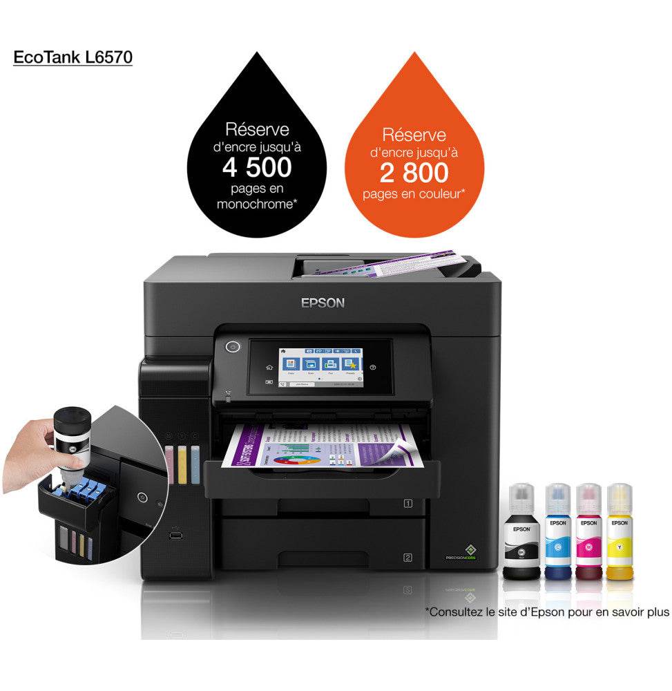 Epson EcoTank L6570 Imprimante multifonction à réservoirs rechargeables (C11CJ29403) - Logically