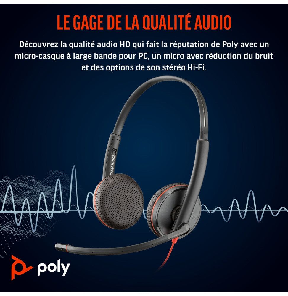 Micro-casque POLY Blackwire 3225 stéréo USB + Connexion 3,5 mm (8X229AA)