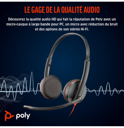 Micro-casque POLY Blackwire 3225 stéréo USB + Connexion 3,5 mm (8X229AA)